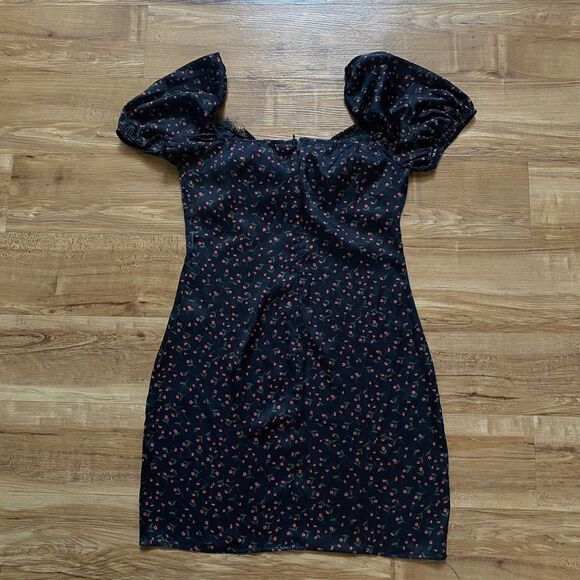 Y2K Koco & K London Sz 8 Black Poppy Gypsy Milkmaid Wench Mini Whimsigoth Dress - Picture 11 of 16